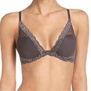 New With Tags Natori  Feathers Plunge T-Shirt Bra, 34B Dark Grey
